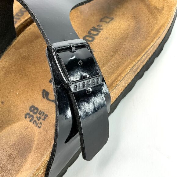 Birkenstock Gizeh Birko-Flor Cork Thong Sandal Women 38 US 7 Patent Black Narrow - Picture 9 of 13